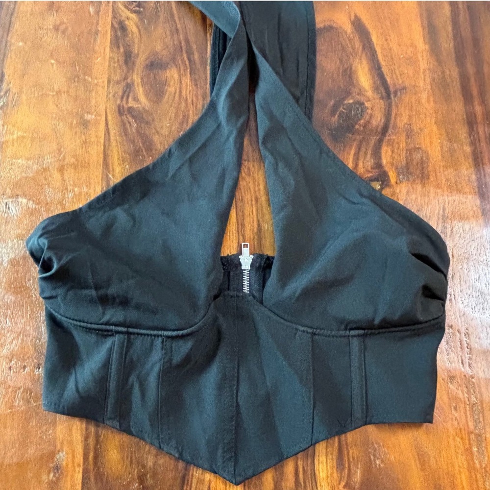 Missguided Black Corset Halter Top Plunging Neckline Zip‎ Back Size US 6